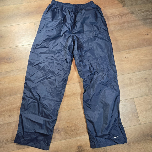 Vintage Nike Men’s Large Navy Blue Nylon Swishy Sweatpants Cotton Lined Track - Picture 1 of 15